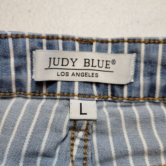 Judy Blue Striped Blue Denim Women Shorts Stretchy Raw Hem - Picture 5 of 10